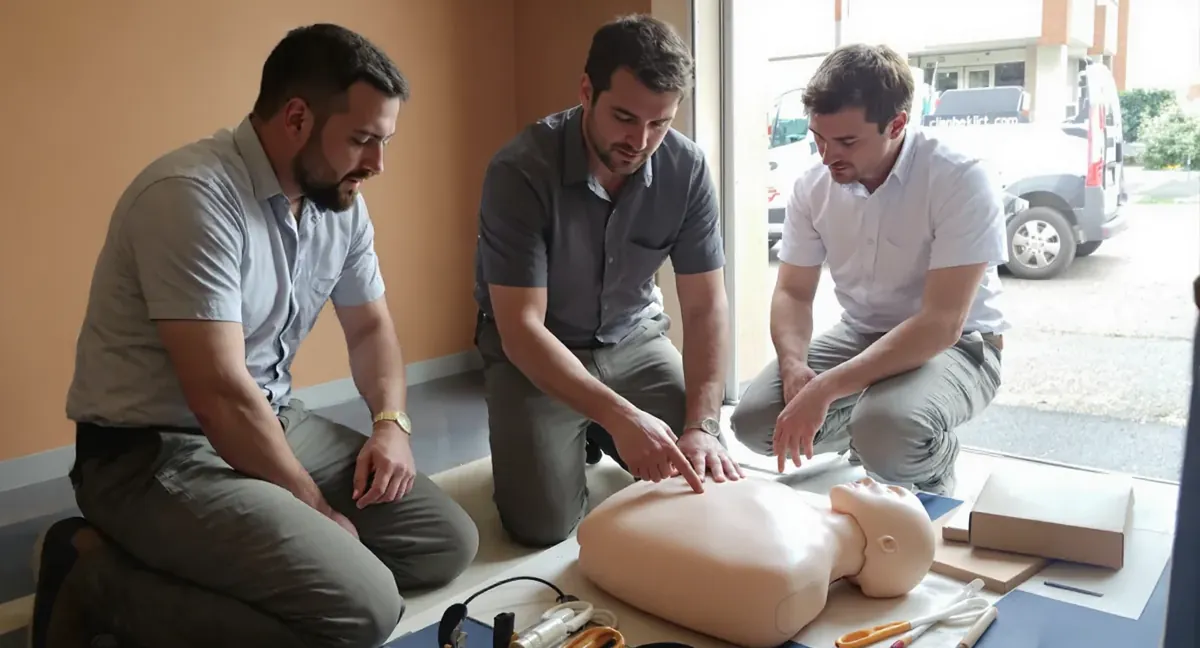 Session de formation sauveteur secouriste du travail à La Garnache : le formateur montre le point de compression sur le mannequin
