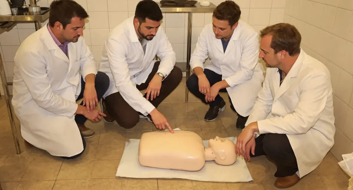 Session de formation sauveteur secouriste du travail à Venansault : le formateur montre le point de compression sur le mannequin