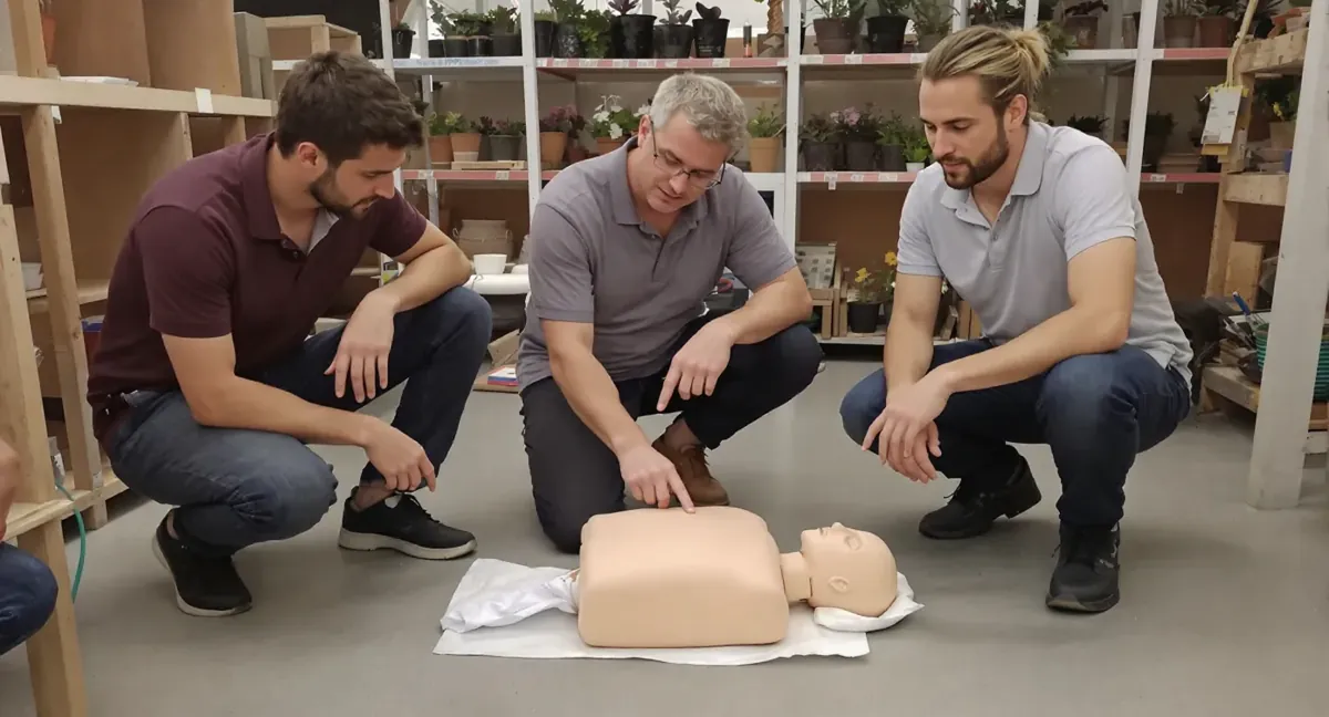 Session de formation sauveteur secouriste du travail à Villabé : le formateur montre le point de compression sur le mannequin